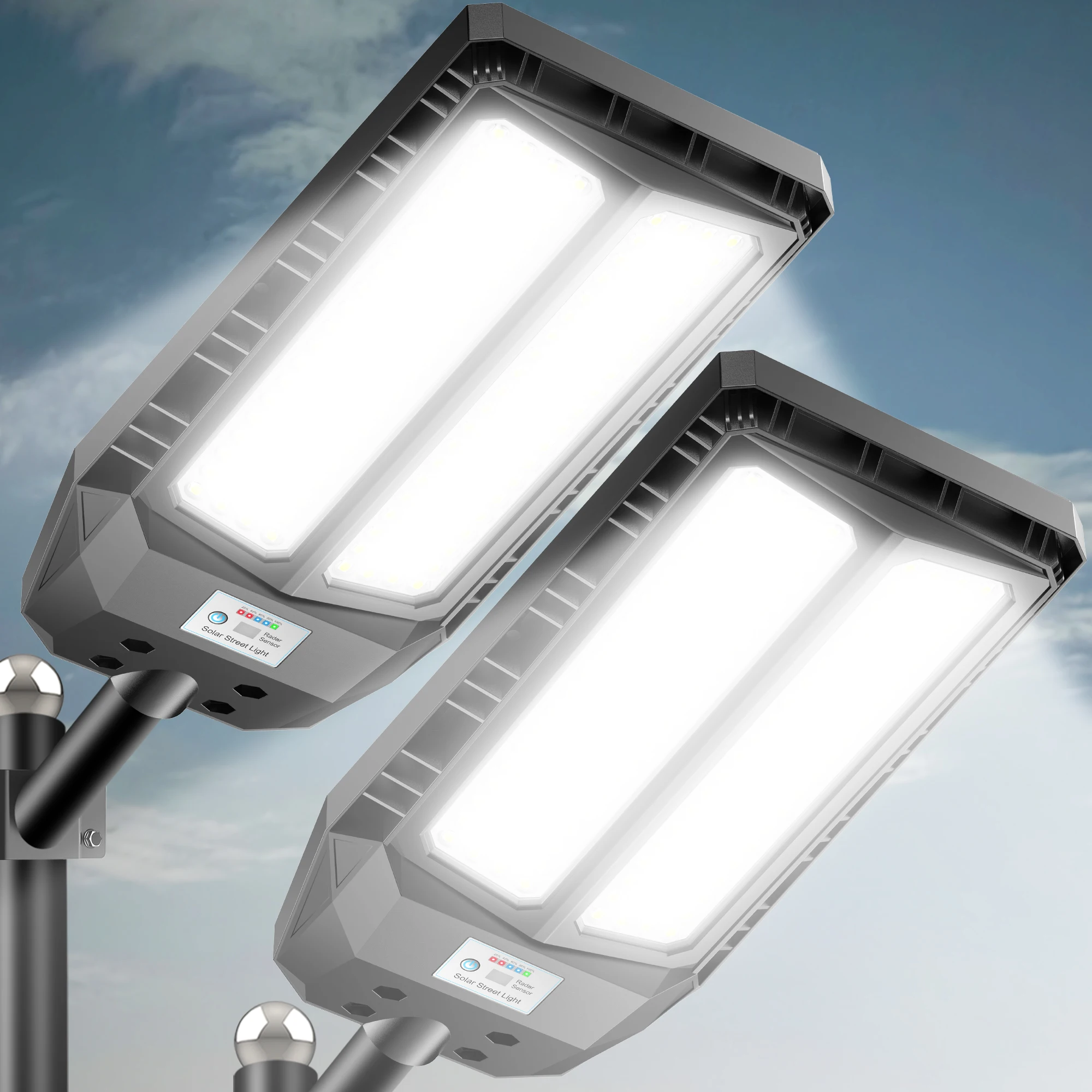 Lampioni solari da esterno con sensore di movimento, 1000W, 6000K, luce bianca per uso quotidiano, fari solari di sicurezza, lampada solare IP67 per cortile e strada. Luce per garage