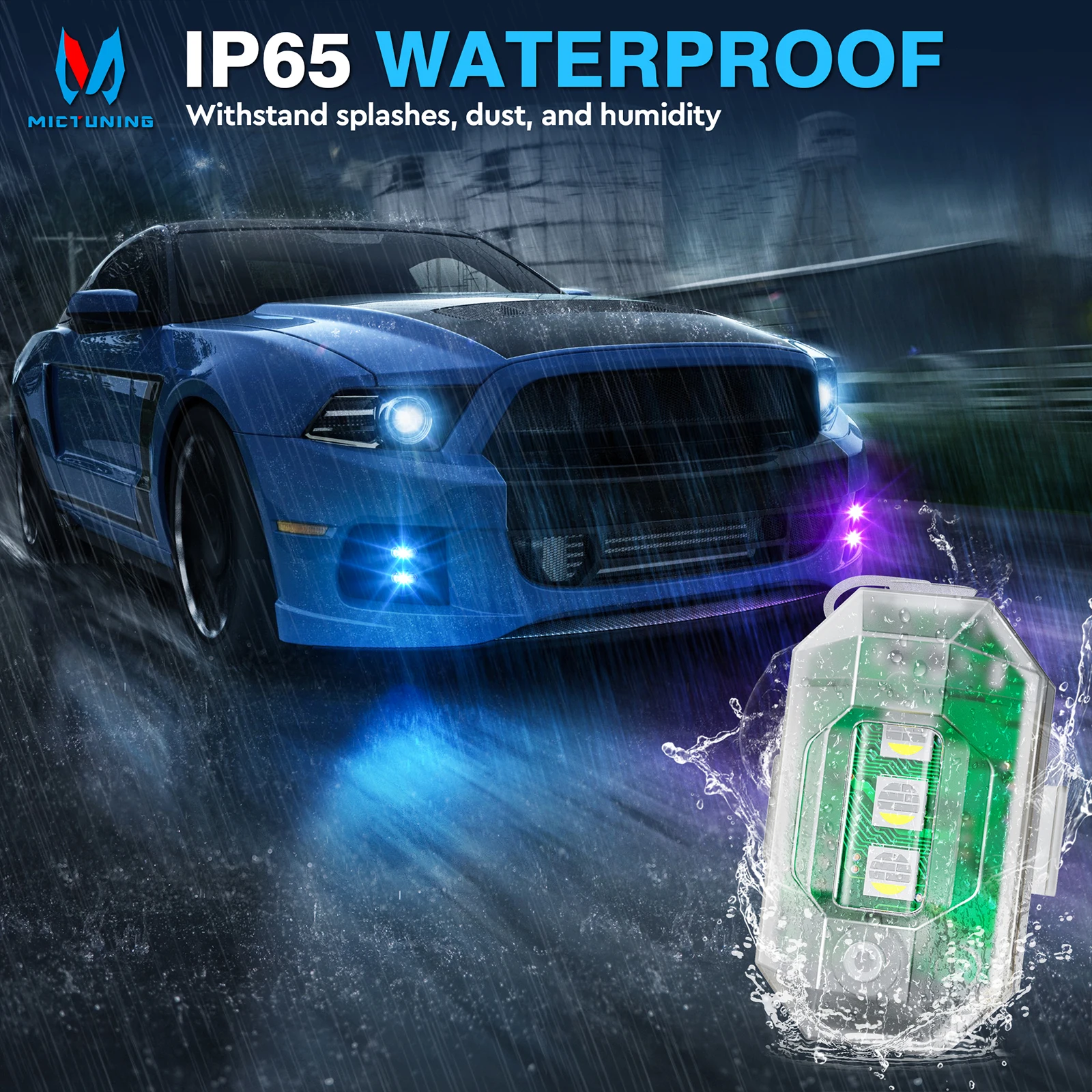 Wireless LED Lights for Car-8PCS Interior Ambient Strobe Light with Remote, USB-C 60 Hours 8 Colors Rechargeable  Light