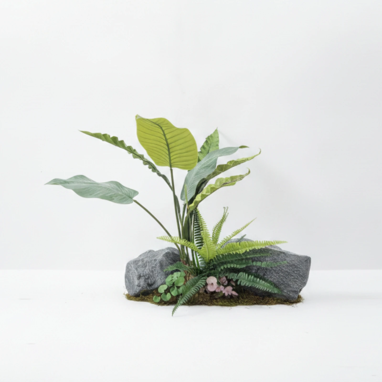 Artificial Landscape Scene with Rocks Natural-Looking Faux Rock with Greenery Faux Rock Garden Display Naturalistic