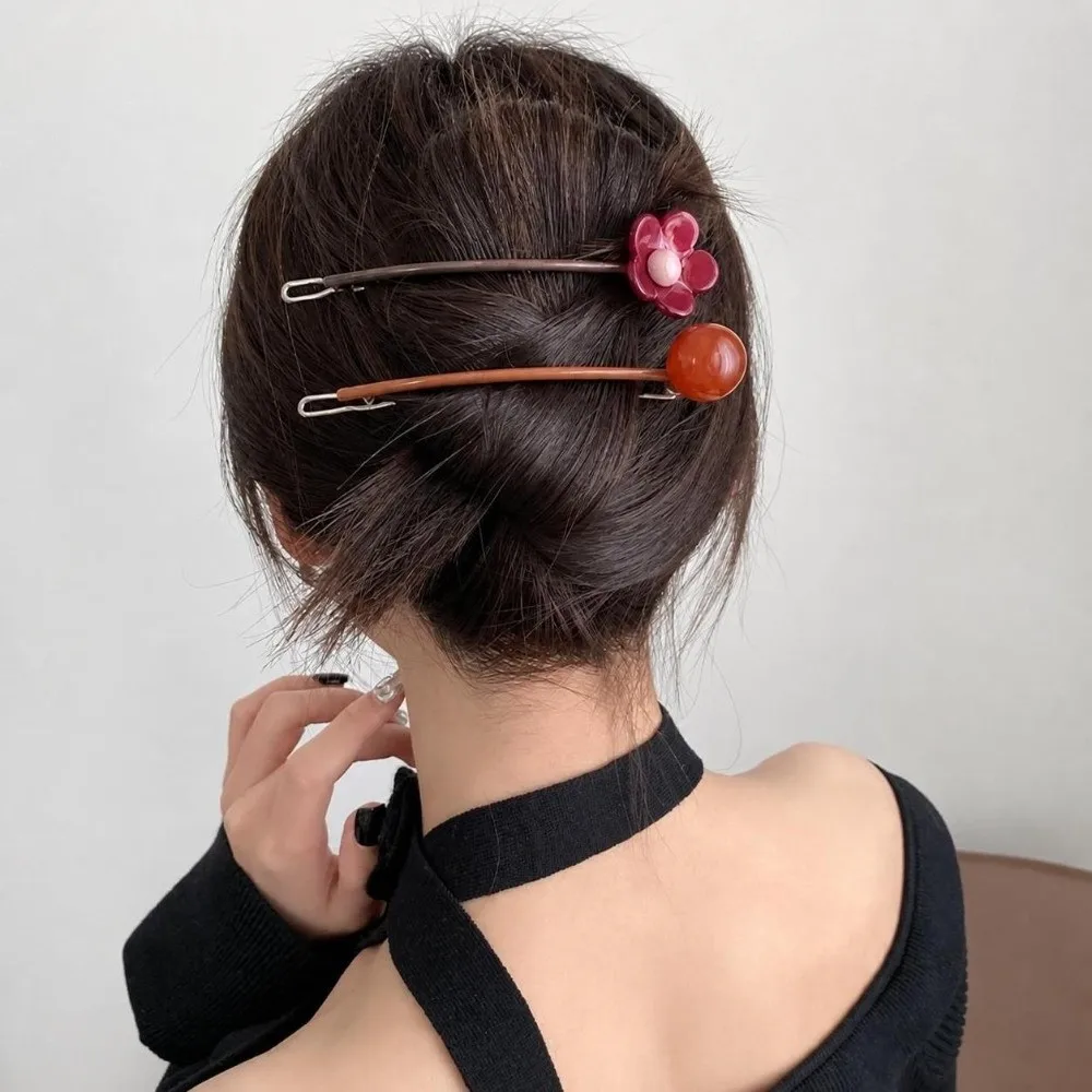 Sweet Colorful Bead Horizontal Hair Clip Candy Color Non-Slip Flower Hair Clip Hair Styling Tool Back Head Updo