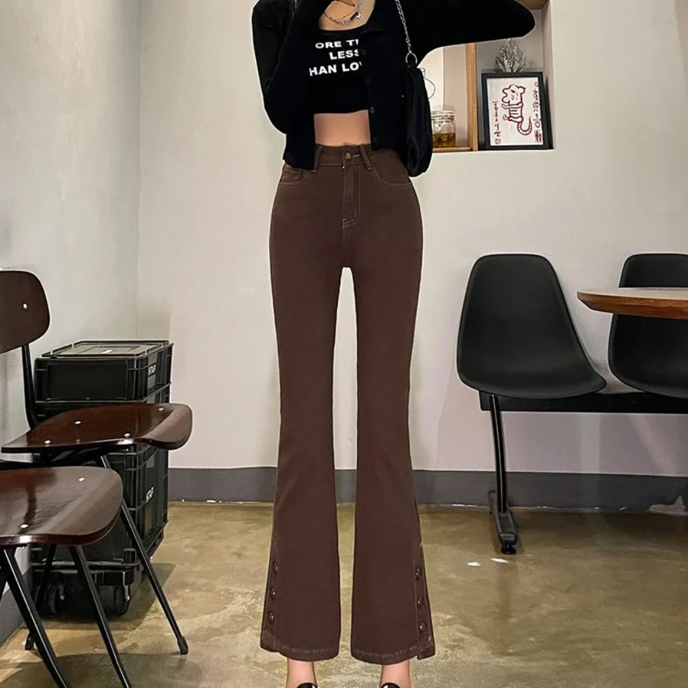 Bell Bottom Female Denim Pants Short High Waist Shot Trousers Blue and Capris Flare Women's Jeans Flared Cropped 2024 Fashion R