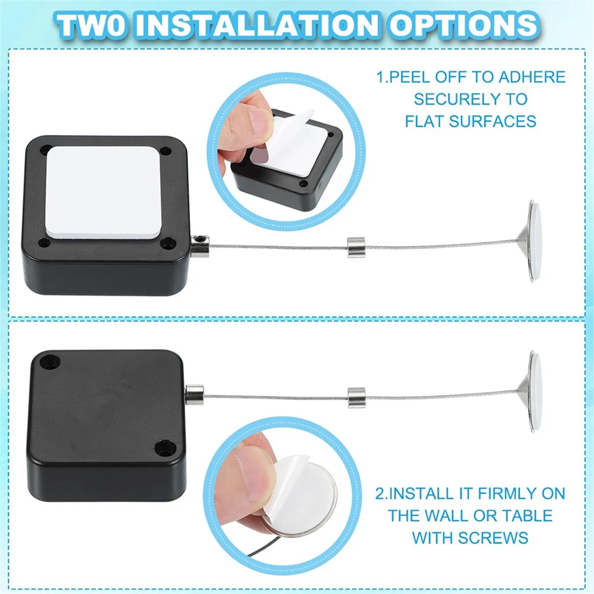A002 5 Ft Retractable Remote Control , 2 Pack Security Cable Lanyard Lock with Double Sided Adhesive & Screw