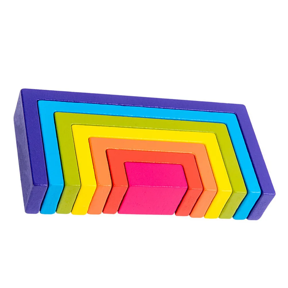 

1Set Square Rainbow Wooden Blocks Set Early Cognitive Educational Game for Kids Hand Eye Coordination Development