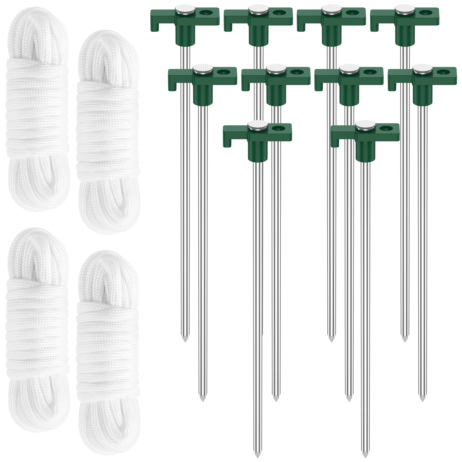 

10Pcs Tent Stakes Set with 4 Ropes Metal Camping Tent Ground Stakes Sturdy Canopy Windproof Pegs Reusable Outdoor Tent Pegs