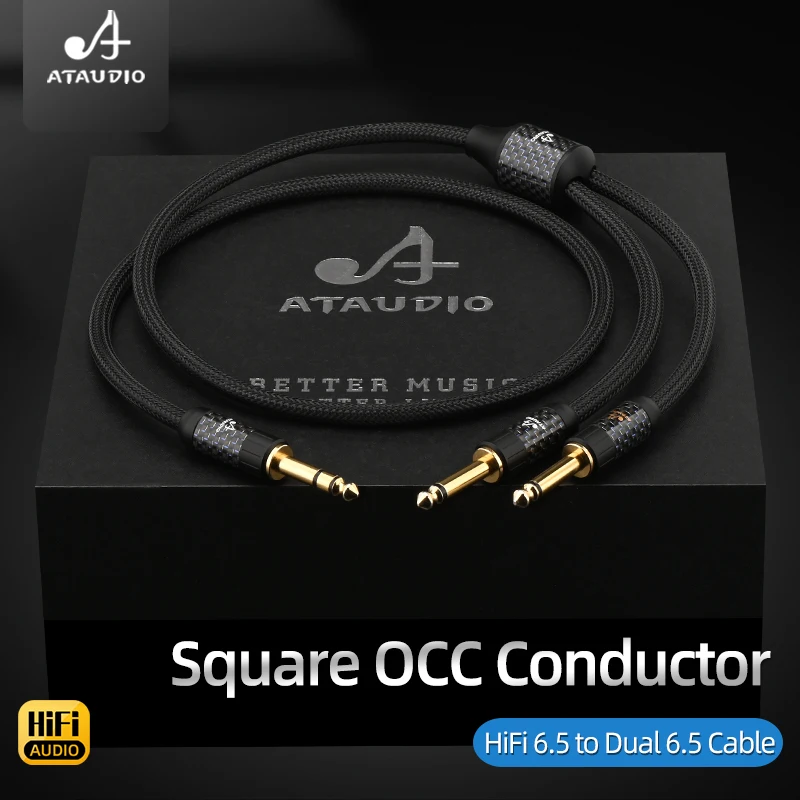 ATAUDIO HiFi Stereo 6.5mm TRS to Dual 6.5mm Mono Audio Cable Square OCC 6.5 TRS to Y-Splitter 6.5 TS Cable for Mixer Amplifier