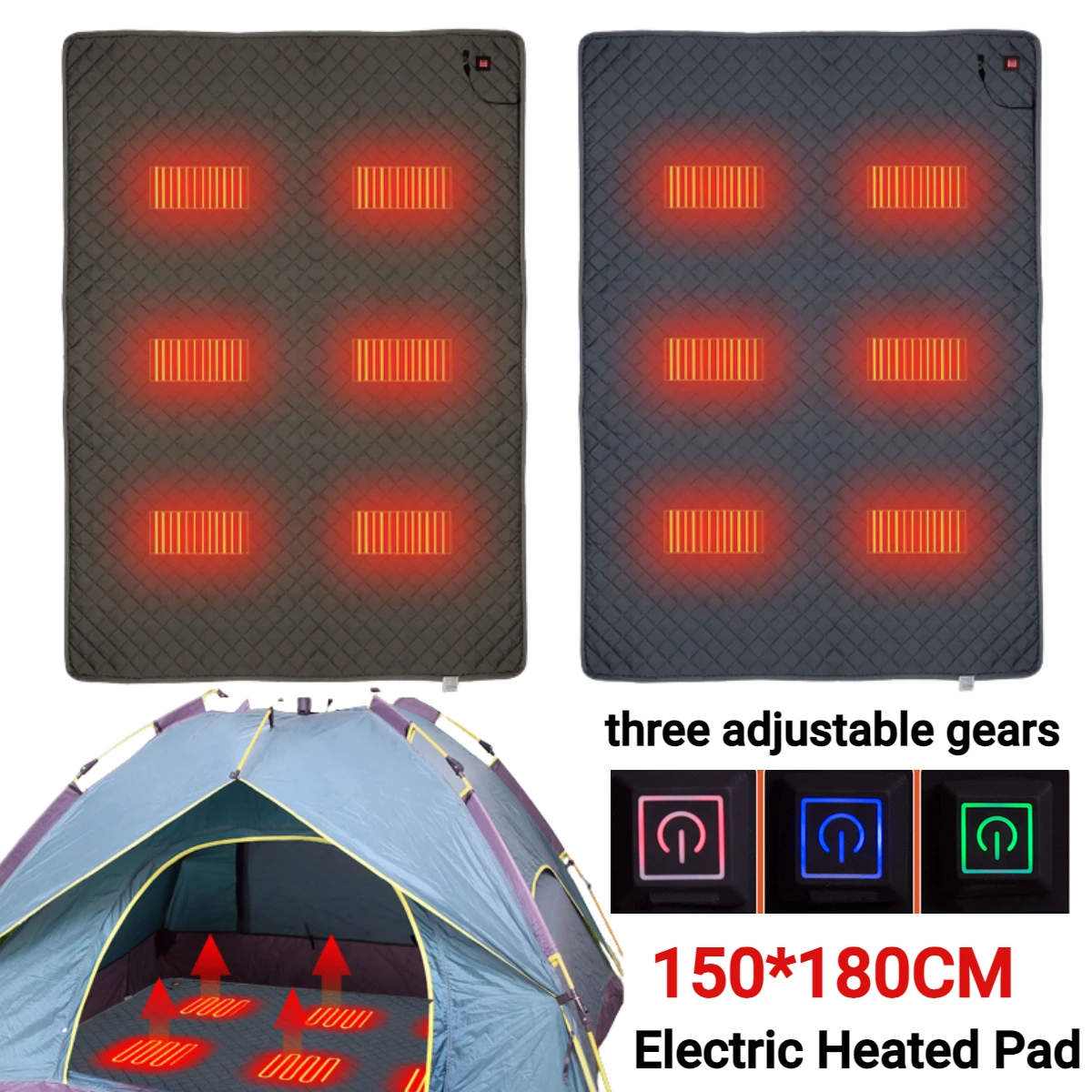 USB Electric Heating Pad Waterproof Heated Cushion Mat 3-Level Adjustable Temperature Heating Sleeping Pads for Outdoor Camping