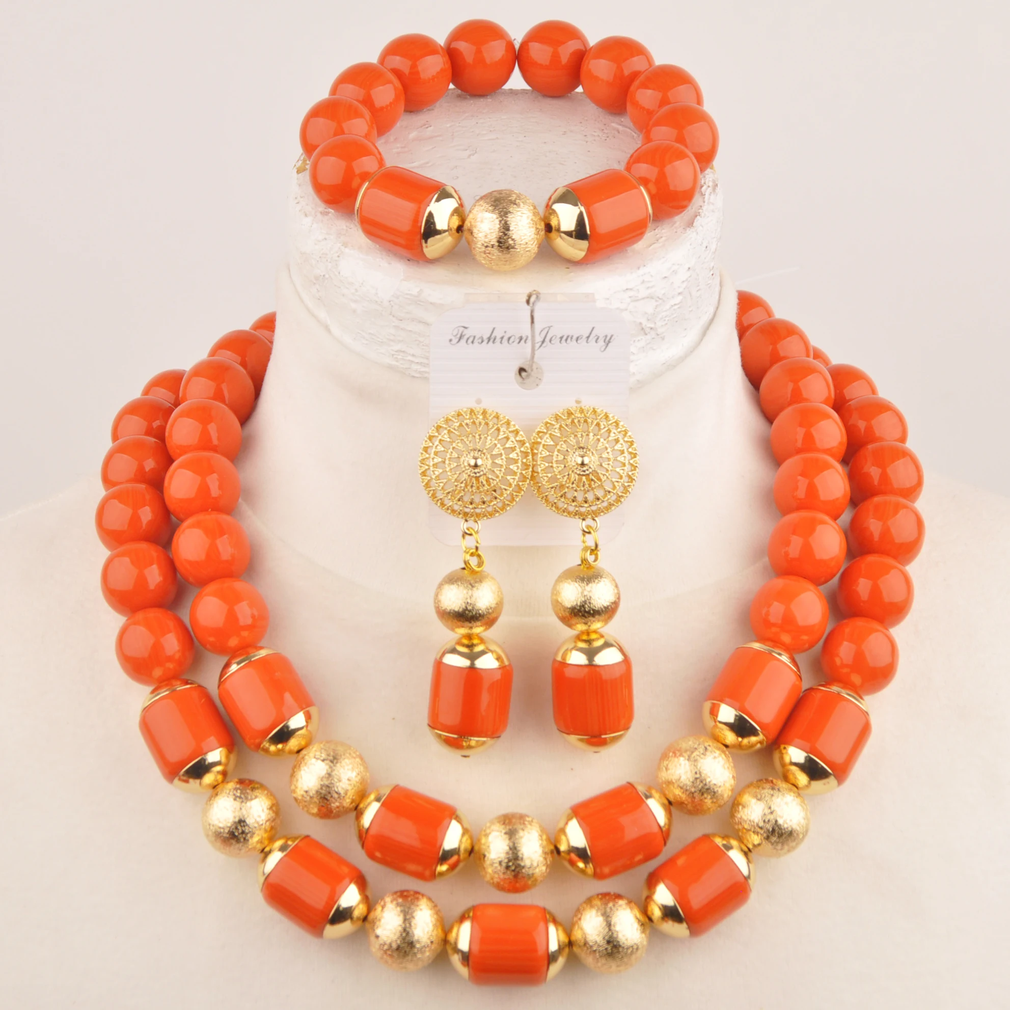 

Orange Artificial Coral Bead Necklace Nigerian Bride Jewelry Sets