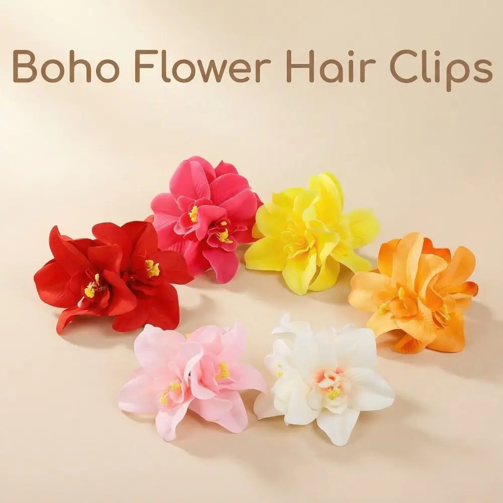 Modische Hawaiianische Blumen-Haarspange mit 3 Orchideen, Bunte Haarnadeln, Realistische Haaraccessoires für Strandurlaub und Partys – Detail 8