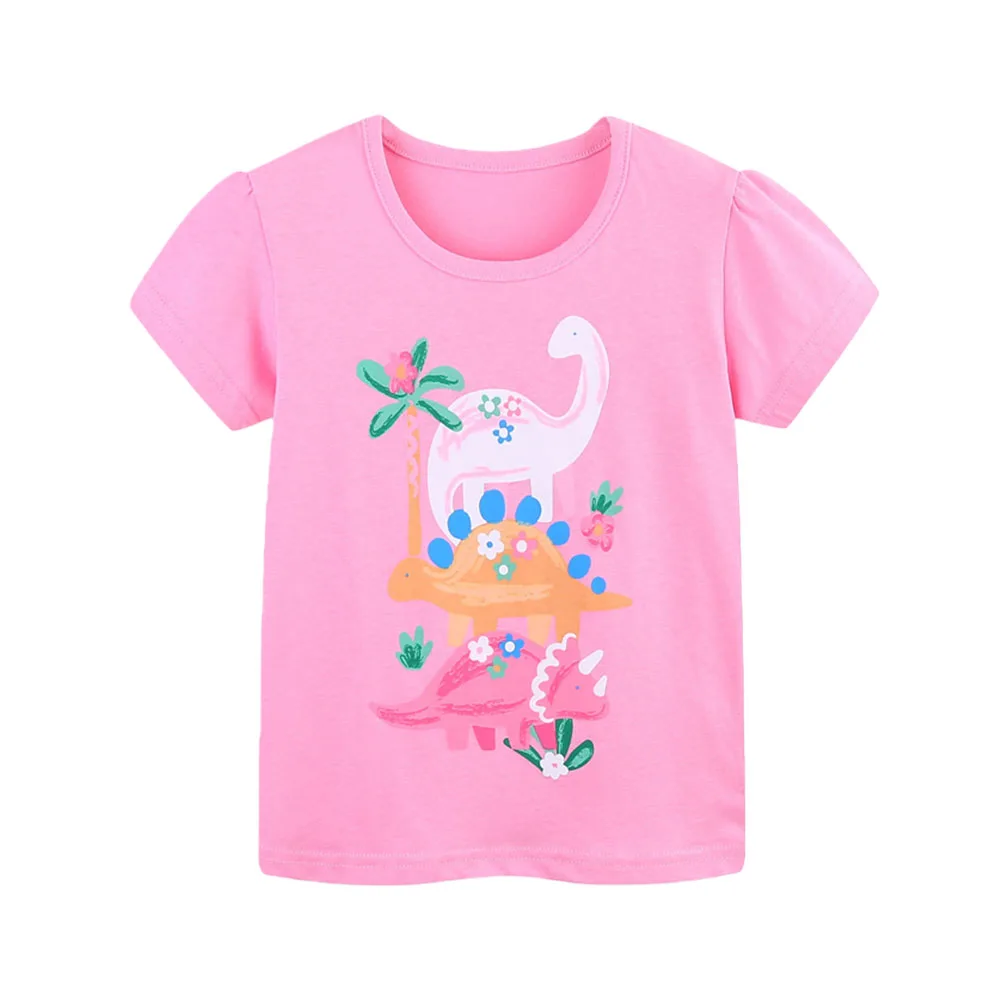

Jumping Meters 2-7T New Arrival Dinosaurs Printed Hot Selling Cotton Summer Girls Tshirts Baby Clothes Children's Tees Tops