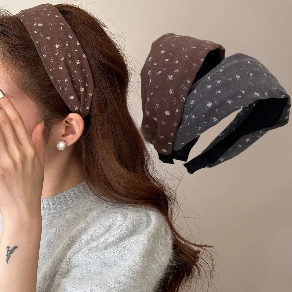 

Vintage Floral Hairbands For Autumn Winter Soft Wide Fabric Headbands Women Elegant Hair Hoops Bezel Wash Face Hair Accessories