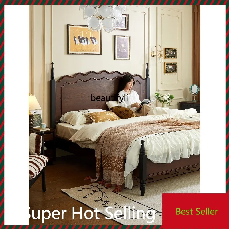 

K132 American retro solid wood bed Superior master bedroom double bed French bed Modern simplicity