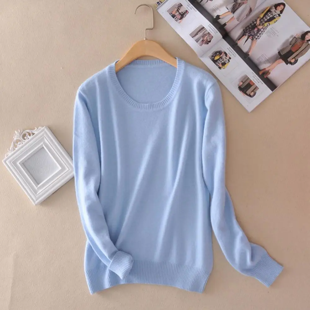 

Autumn Winter Women Sweater Solid Color Faux Cashmere Pullover Top Casual Round Neck Long Sleeve Knitwear Women's Clothing