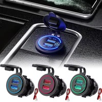 Dual QC 3.0 Dual USB Fast Car Charger Socket 12V/24V Waterproof with Switch Auto Car Quckly Charge Adapter Power Outlet