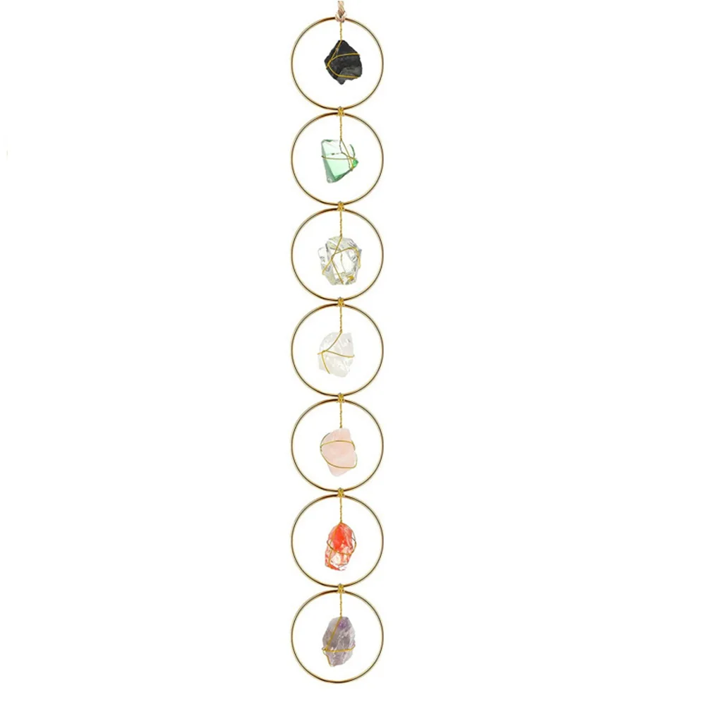 

7pcs Chakra Gemstone Wind Chime Decorative Stone Home Vintage Pendant Style Retro Decoration Resin Hanging nament Wall Hanging