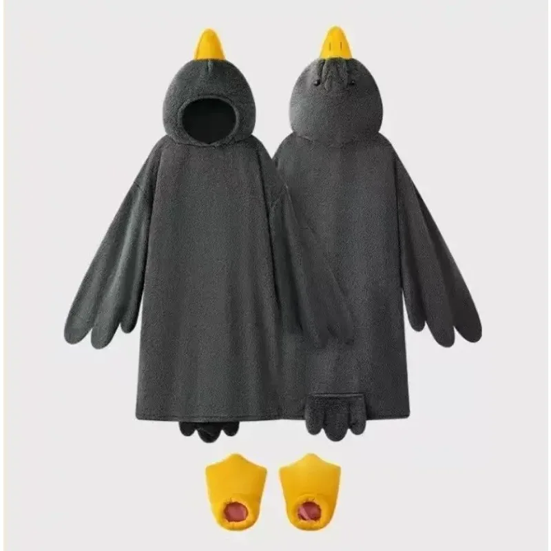 Coral Fleece Big White Goose Onesie Pajamas Cartoon Windproof Winter Warm Hooded Pajamas Texture Thicken Couple Soft Home Wear