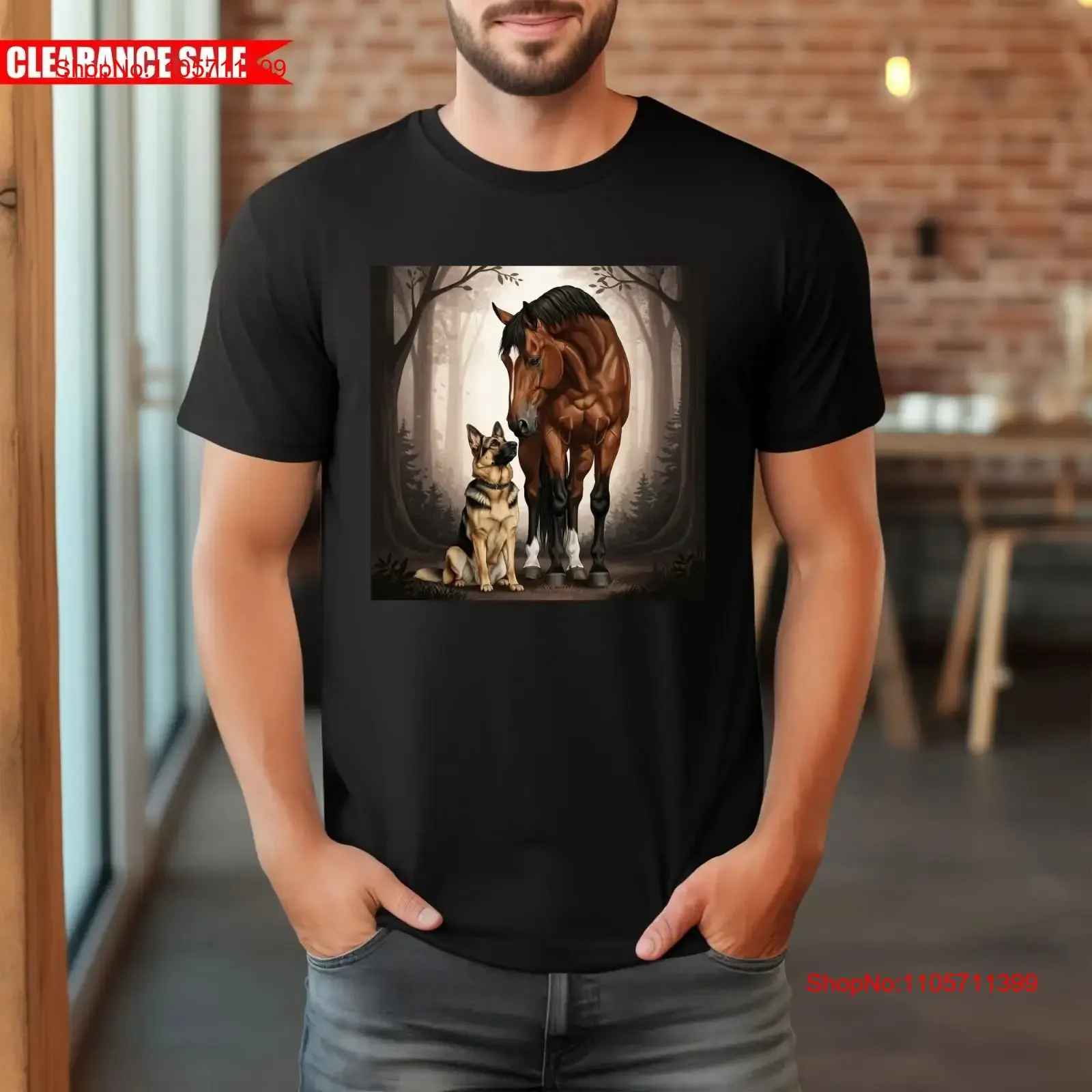 Dog And Horse German Shepherd T Shirt Animal Lovers Pure Cotton Top long or short sleeves vintage Washed Breathable