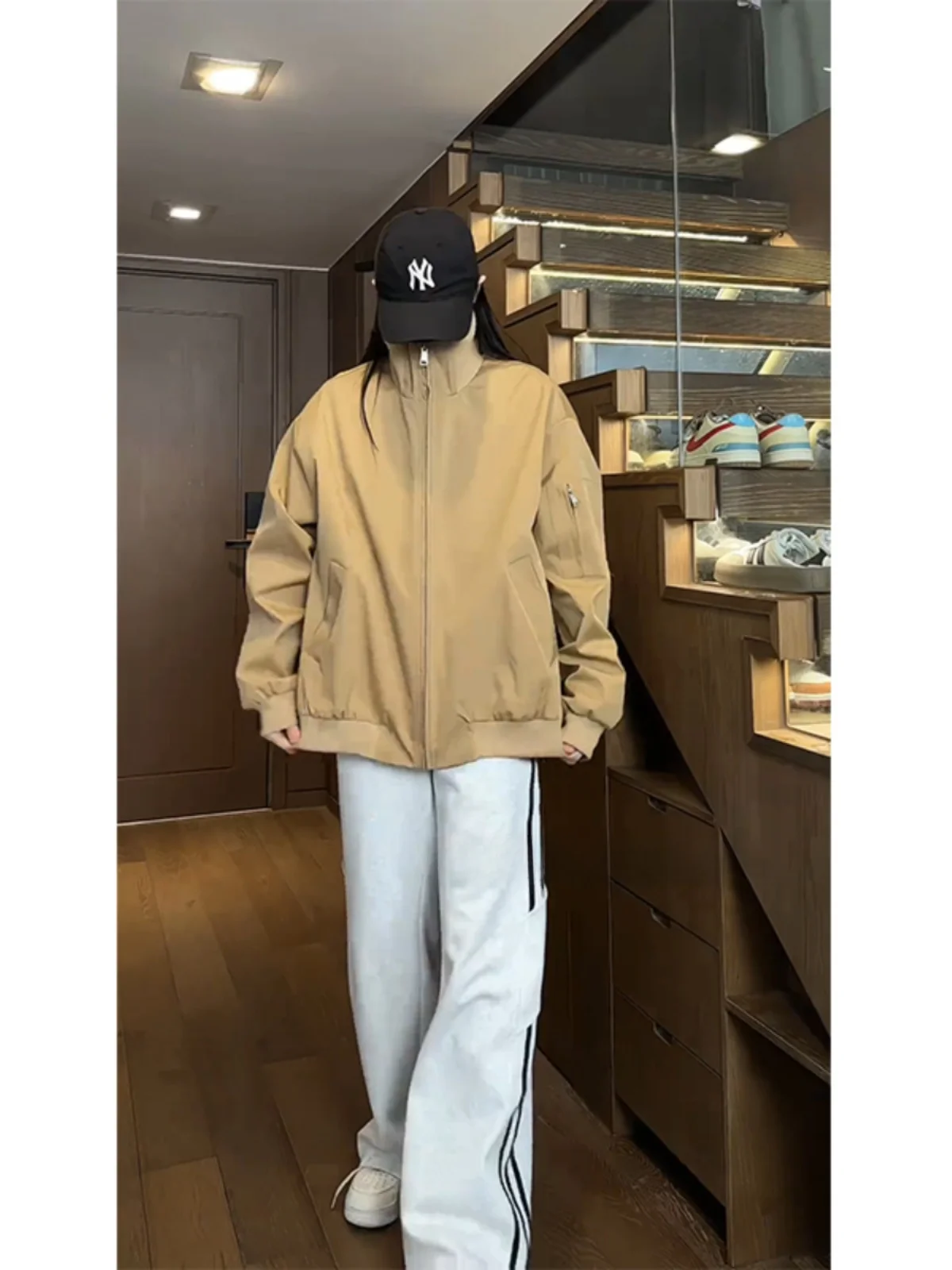 Khaki Three-Proof Soft  Men's Jacket Stand Collar Climbing Suit Spring Outerwear Fashionable Youth Polyester Fiber