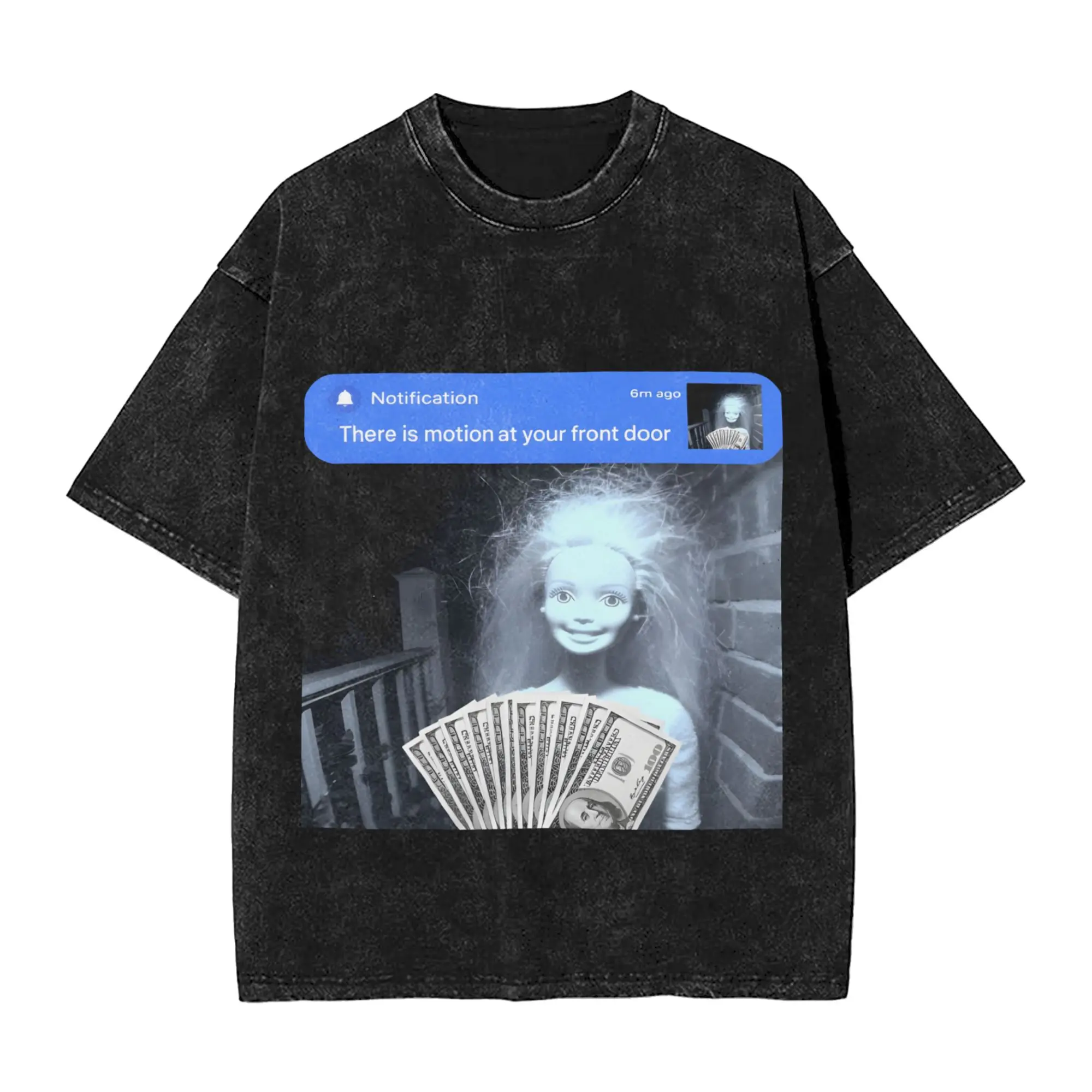Harajuku Washed Shirt doll face meme there is motion at your front door  Merch Vintage T-Shirts High Street  Streetwear