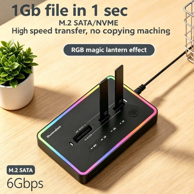 

PCIe NVMe or SATA Premium Dual Protocol M 2 SSD Case Type C 10Gbps Offline Clone SSD Docking Station 2 Bay SSD Enclosure