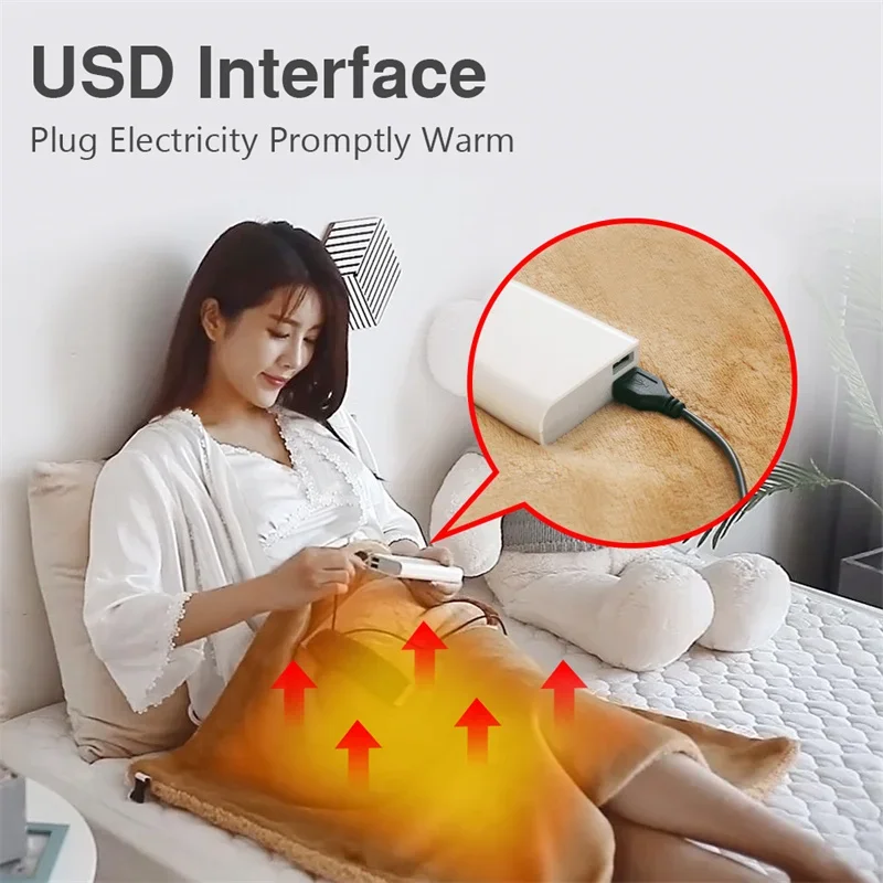 Electric Heater Blankets 5V USB Powered Soft Thicker Warmer Winter Heating Blanket For Office Bedroom Works With Power Bank