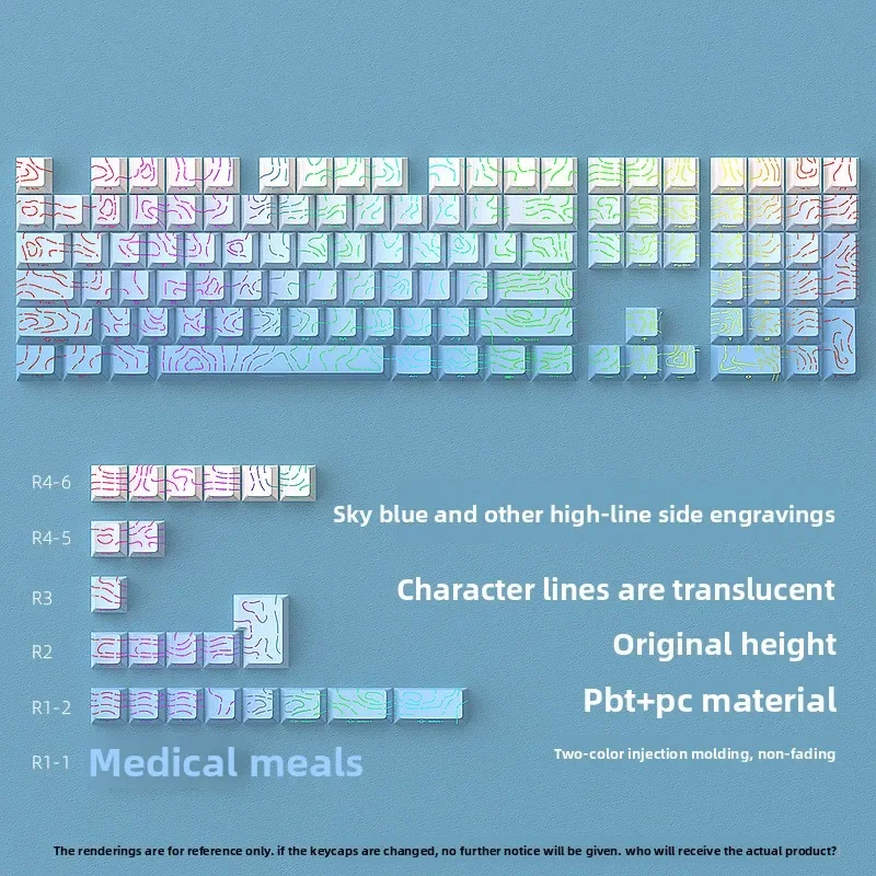 

Sky Blue Contour 4.0 Keycaps Original Height 134 Dual-Color Full Set Crack Glowing Compatible Custom Decor for Gaming Keyboards
