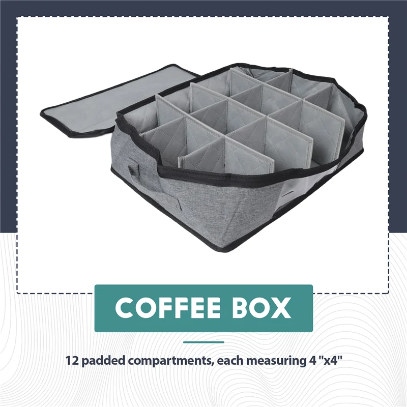 ABWP-Mug And Cup Storage Box, Coffee Mug Organizer Tea Cup Storage Container, Glass Mug Storage Chest Case With Dividers