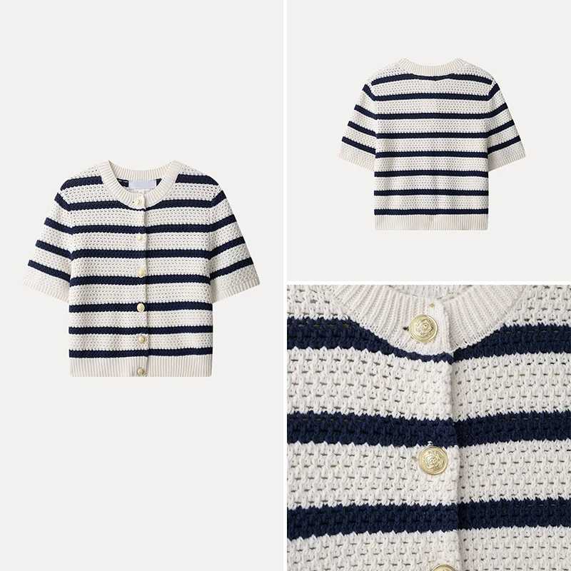 Cárdigan abierto de punto a la moda, estilo femenino, textu, primavera 2025, ropa de calle, manga corta, cuello redondo, ...