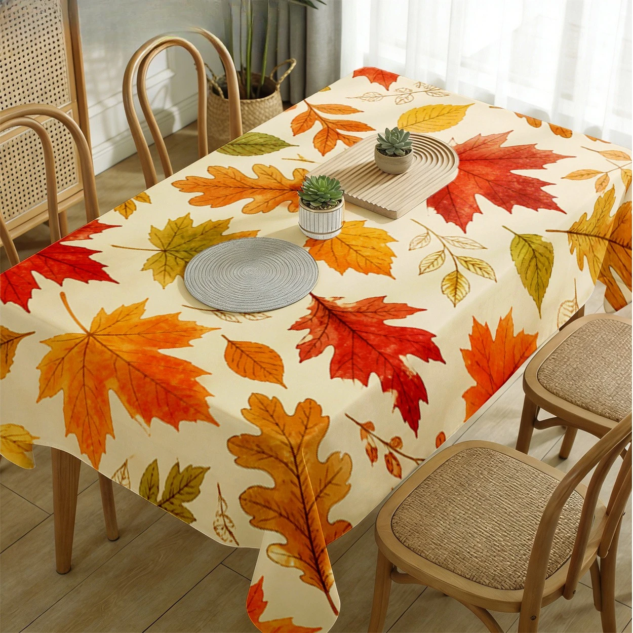 Fall Maple Leaves Print Rectangle Tablecloth for Table Decor Washable Autumn Harvest Kitchen Dining Table Cloth Autumn Decor