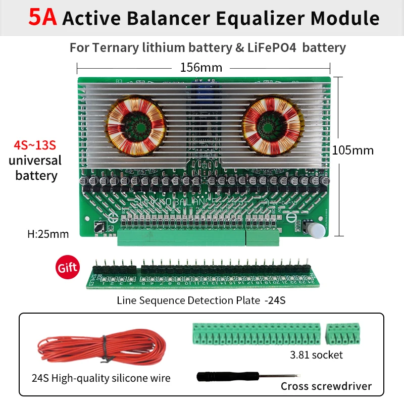 

5A/8A 4S-24S Transformer Inverter Active Equalizer Balancer BMS Lifepo4/Lipo/LTO Battery Energy Capacitor