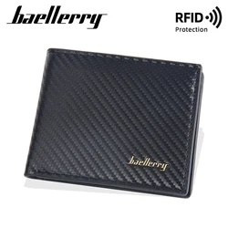 New Simple Short Men RFID Wallets Top Quality Zipper Coin Pocket Male Purses Carbon Fiber Card Holder Slim Wallet For Boys
