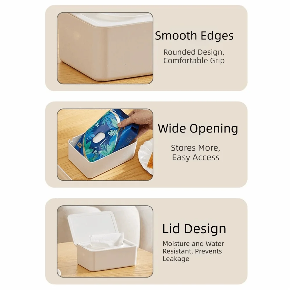 With Lid Wet Wipes Storage Box Pull-out Dust-proof Tissue Dispenser Space Saving Large Opening Sealed Wet Tissue Case Desktop view 5