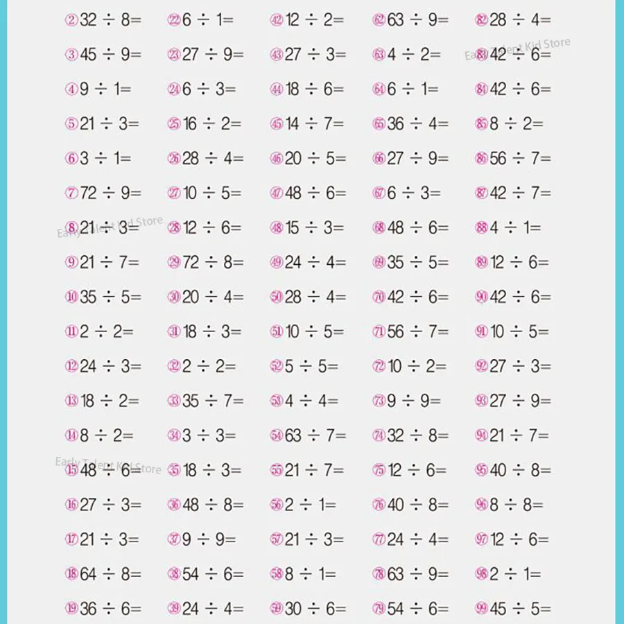 Divisão Especial em Matemática do Ensino Fundamental, Exercícios para Estimular o Pensamento Matemático, 99 Divisão