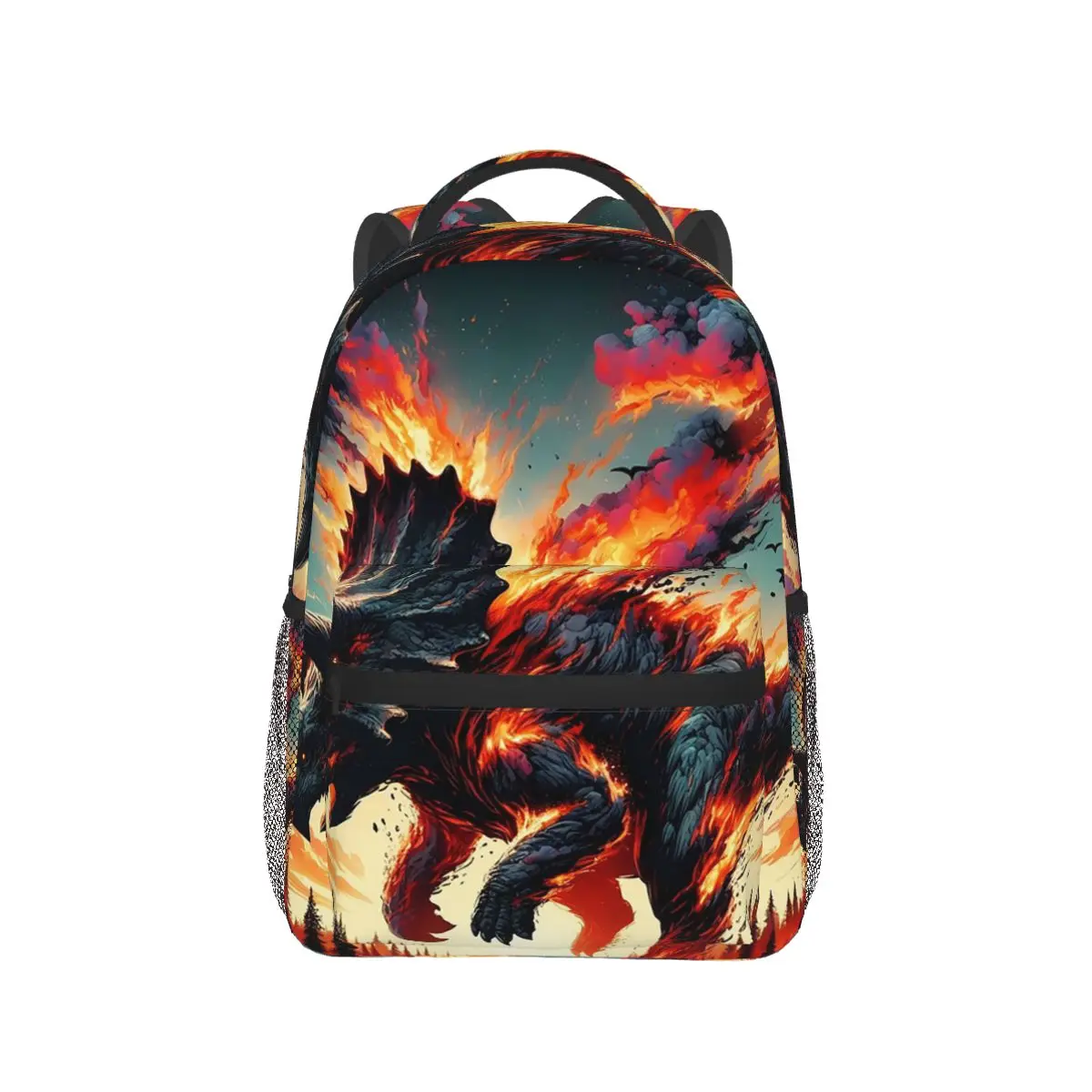 

Flaming Dinosaur Print Backpack Hot Sale Daypack Large Capacity Kids BookBag School Bag Shoulder Bags for Men Women