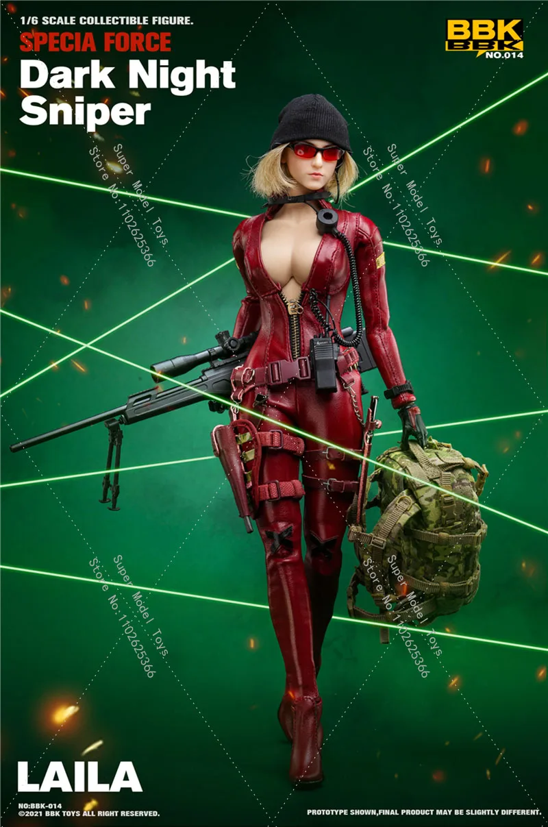 In Stock BBK BBK014 1/6 Scale Female Soldier Beauty Dark Night Sniper Laila With Weapon 12 Inch Full Set Moveable Action Figure