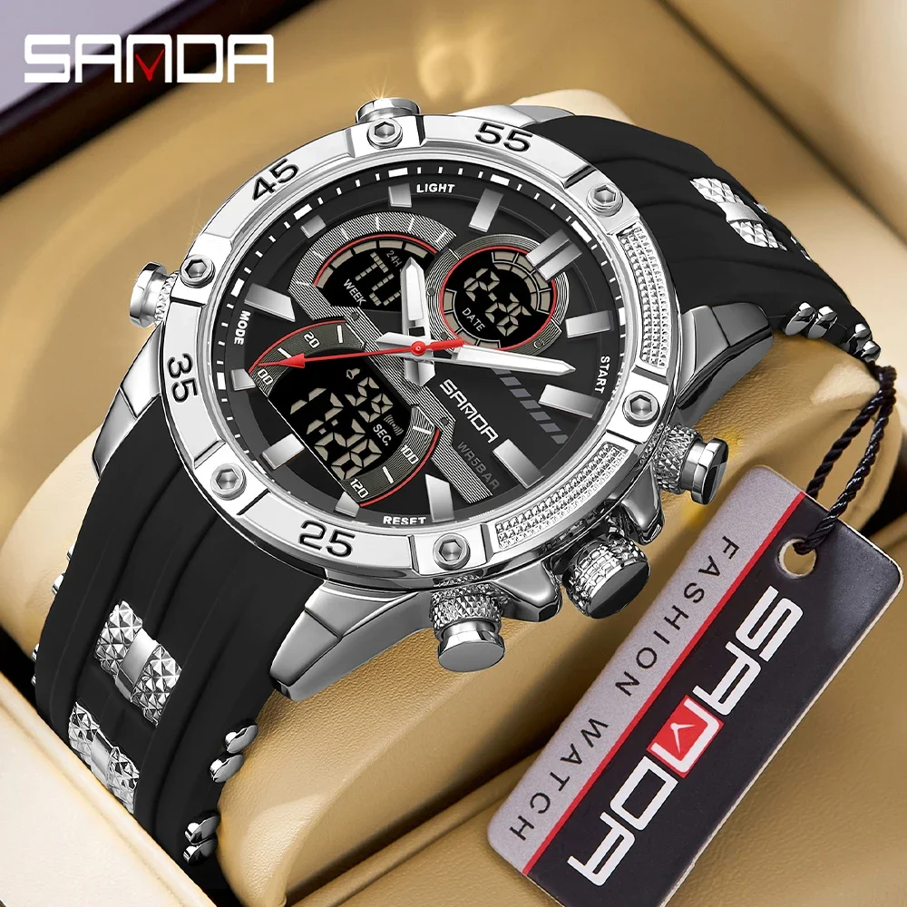 

Sanda 6162 New Trendy Electronic Watch Multi functional Men's Popular Waterproof Night Light Alarm Watch