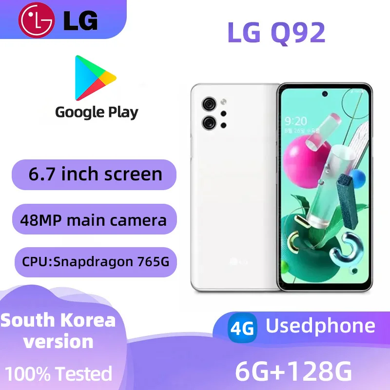 LG Q92 4g SmartPhone Snapdragon 765g 6.7inch LCD Screen 4000mAh 48MP+32MP Camera Google System Used Phone