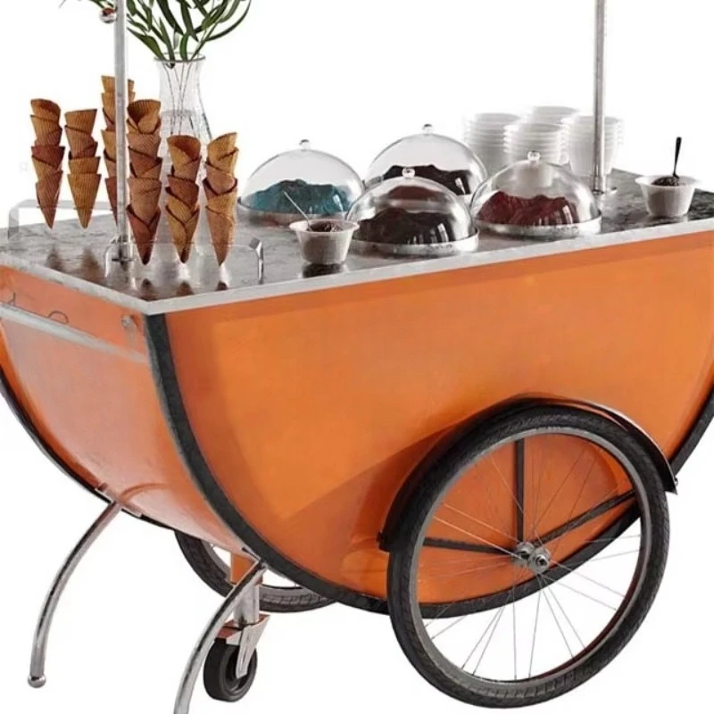 Outdoor Custom Orange Candy Cart Metal Detachable Food Cart Candy Bar Cart with Light Emitting Diode Logo