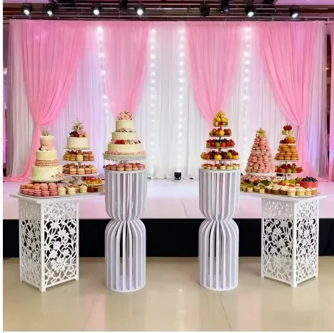 2026 Neu Moderner Weißer Geometrischer Blumenständer Römische Säule Hohle Desserttisch-Podeste T-Bühne Wegweiser-Hintergrund für Partys – Detail 6