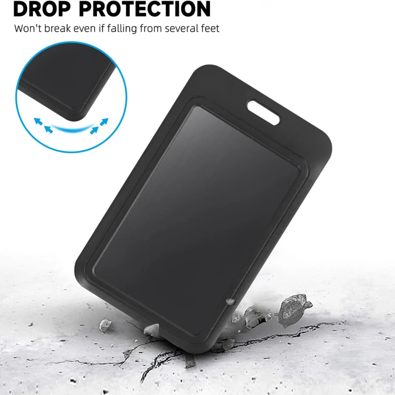 Sliding Id Badge Holder Black Plastic Card Case Protector Pouch With Clear Window For School Id Credit Cards Key Cards image 4