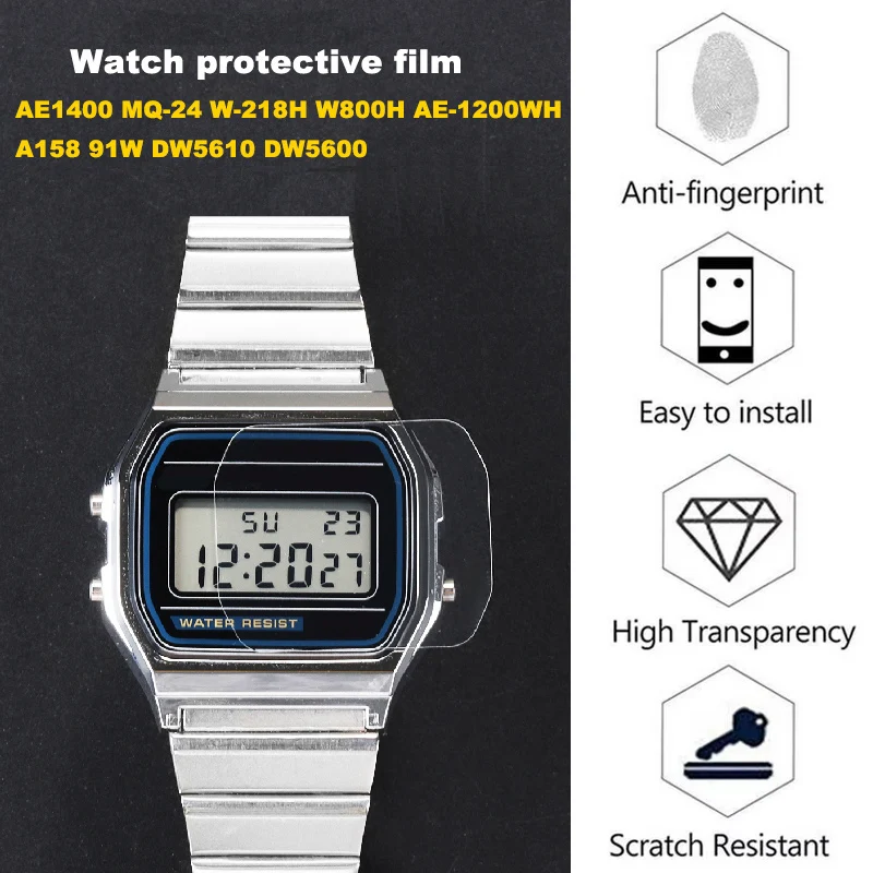 2PCS HD Glass Watch Protective Film for DW5600 DW5610 91W A158 AE1200WH W800H Watch Scratch Resistant Screen Protector Parts