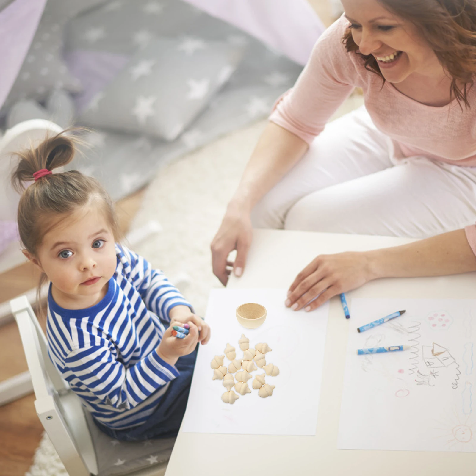 20-teiliges Spielzeug für Kleinkinder, Holz-Eichel-Set, Kinder, Sortieren, Zählen, Basteln, Mini-Eicheln, Lernen, Kind