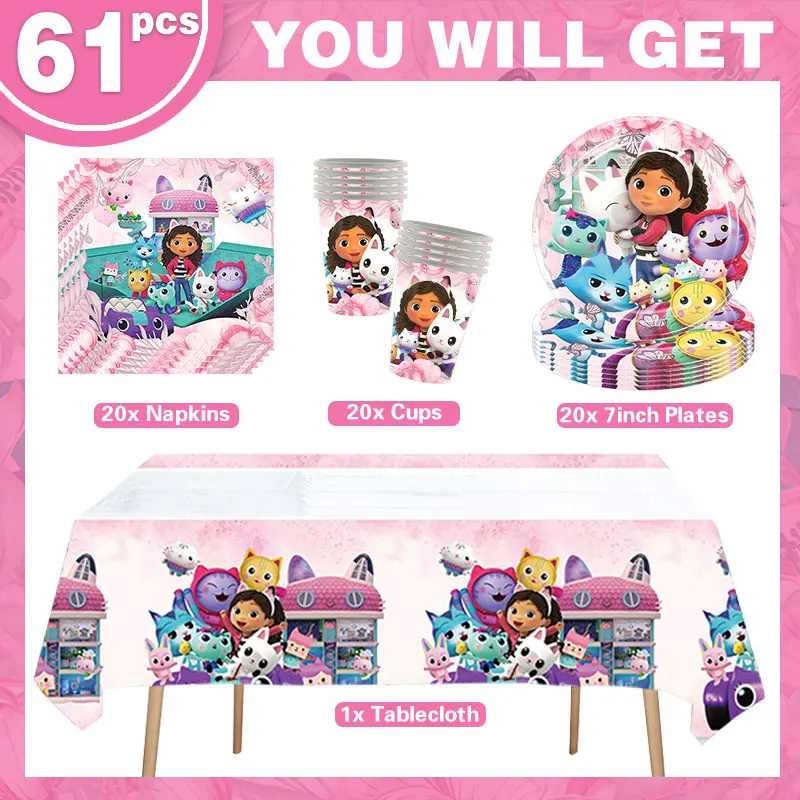 Gabby Dollhouse Verjaardagsfeestje Decoratie Cadeauzakjes Hangende Banner Tafelkleed Servies Voor Kinderen Gelukkige Verjaardag Feestartikelen