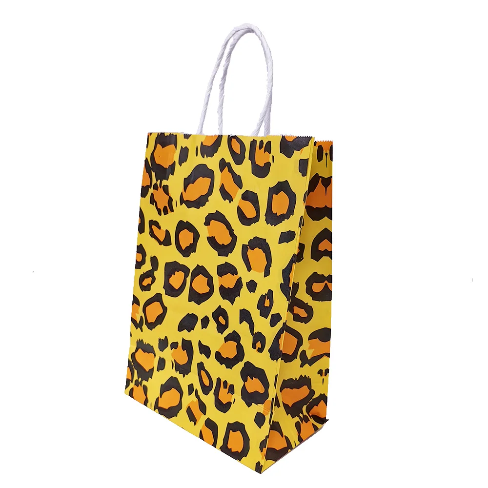 10pcs Safari Animal Paper Gift Bags with Handles Leopard Zebra Giraffe Print Birthday Wedding Candy Treat Bags Party Supplies