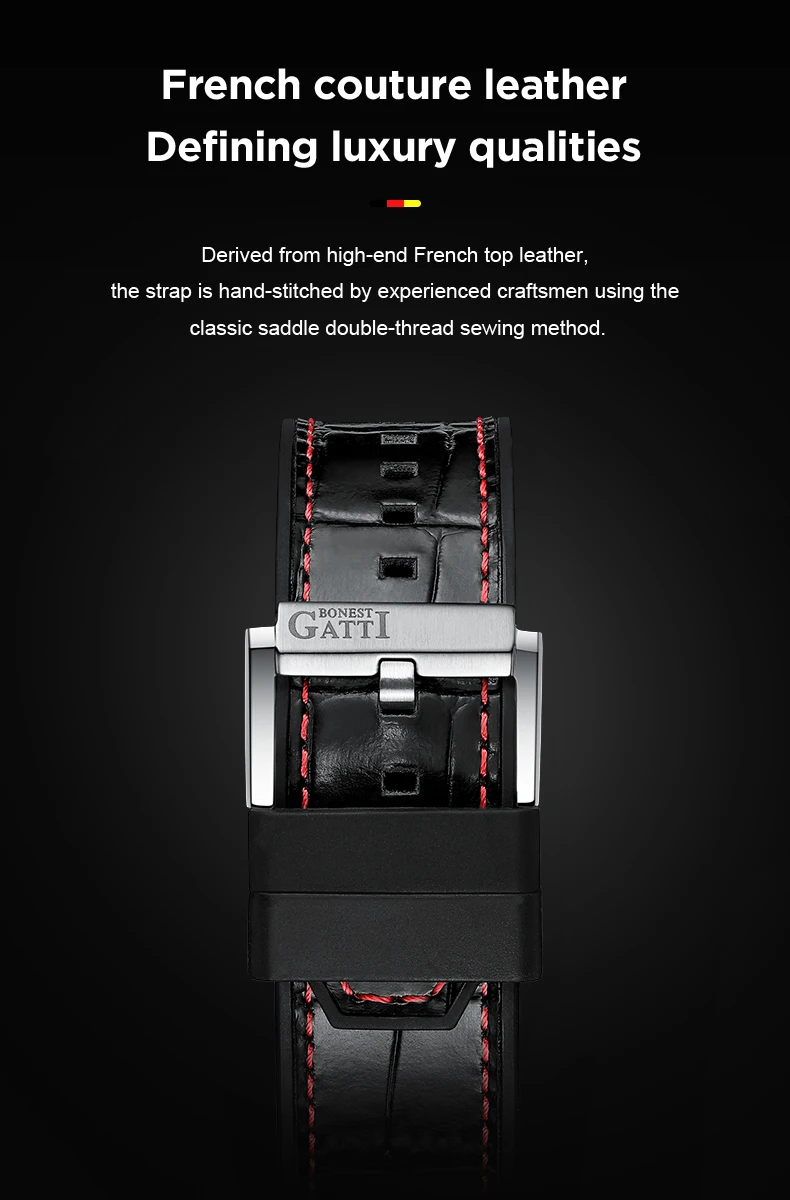 BONEST GATTI ساعة أوتوماتيكية للرجال 42 ملم ساعة يد ميكانيكية عسكرية هيكل عظمي مقاومة للماء ياقوت مضيء