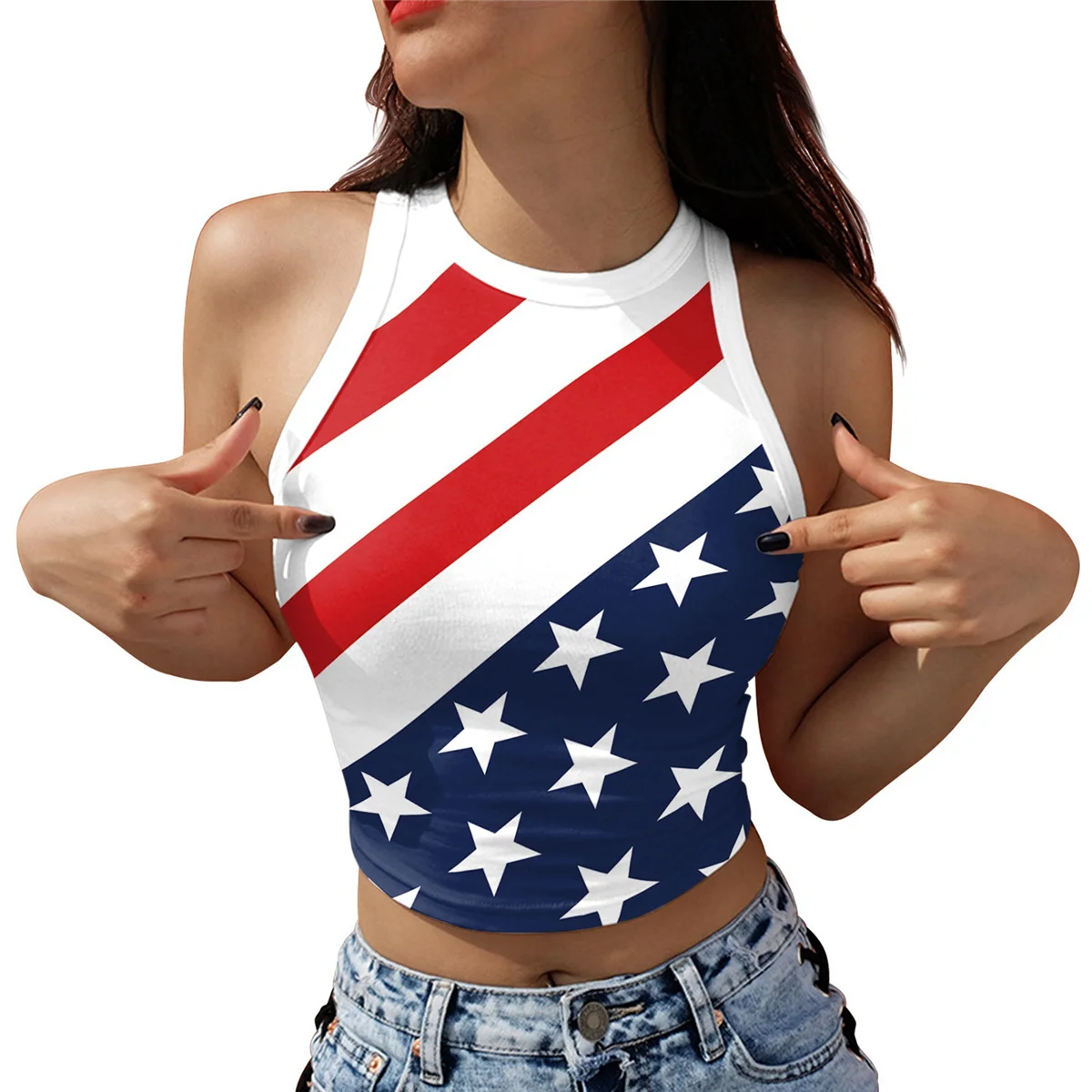 

Color Cosplay American USA Flag Crop Tank Tops for Women T Shirt Patriotic 4th of July Vest Tops GA123-1012 S