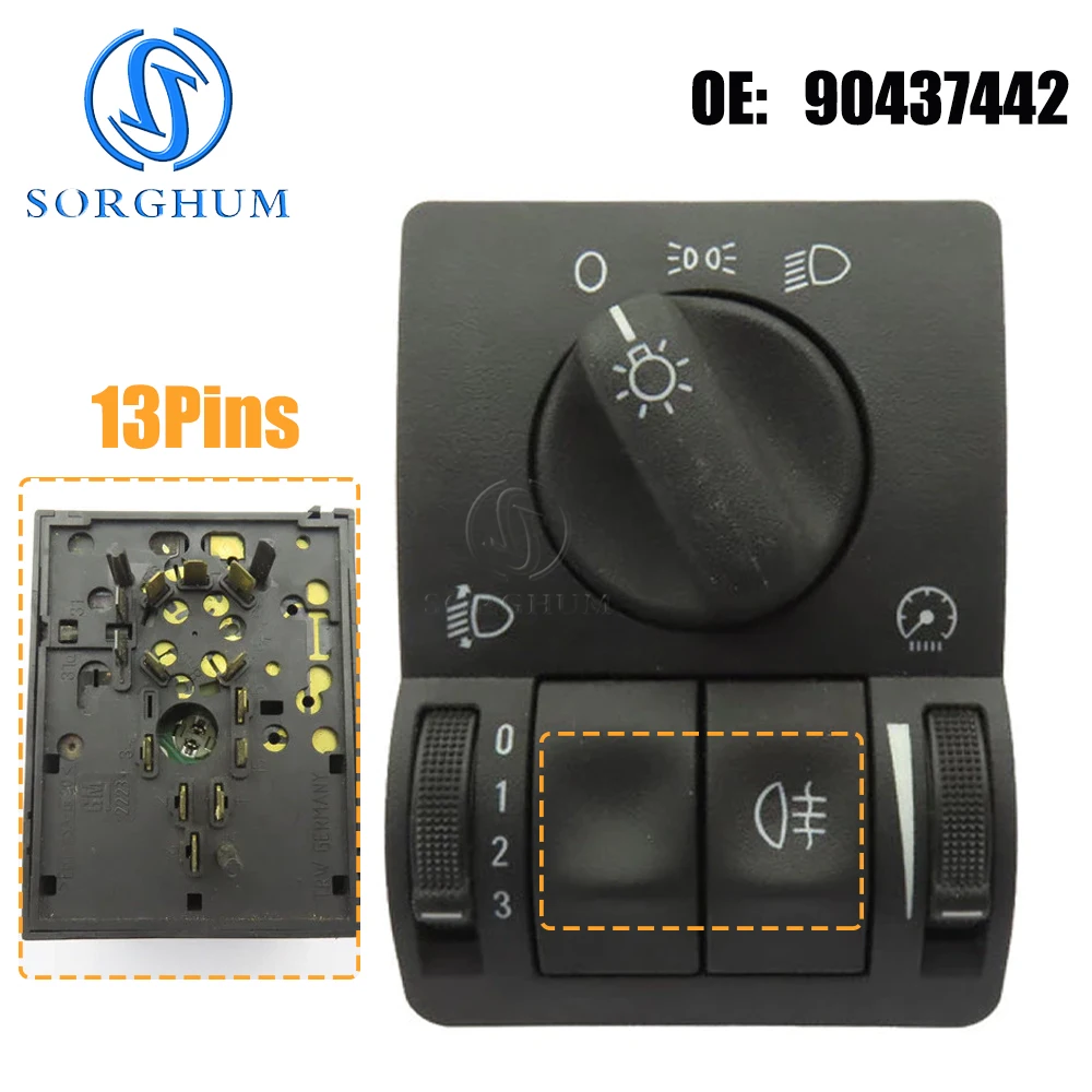Headlight Switch Head Fog Lamp Button 90437442 For Chevrolet Astra Zafira 1999 to 2011 for Opel Astra G 90561380 251980809 13Pin