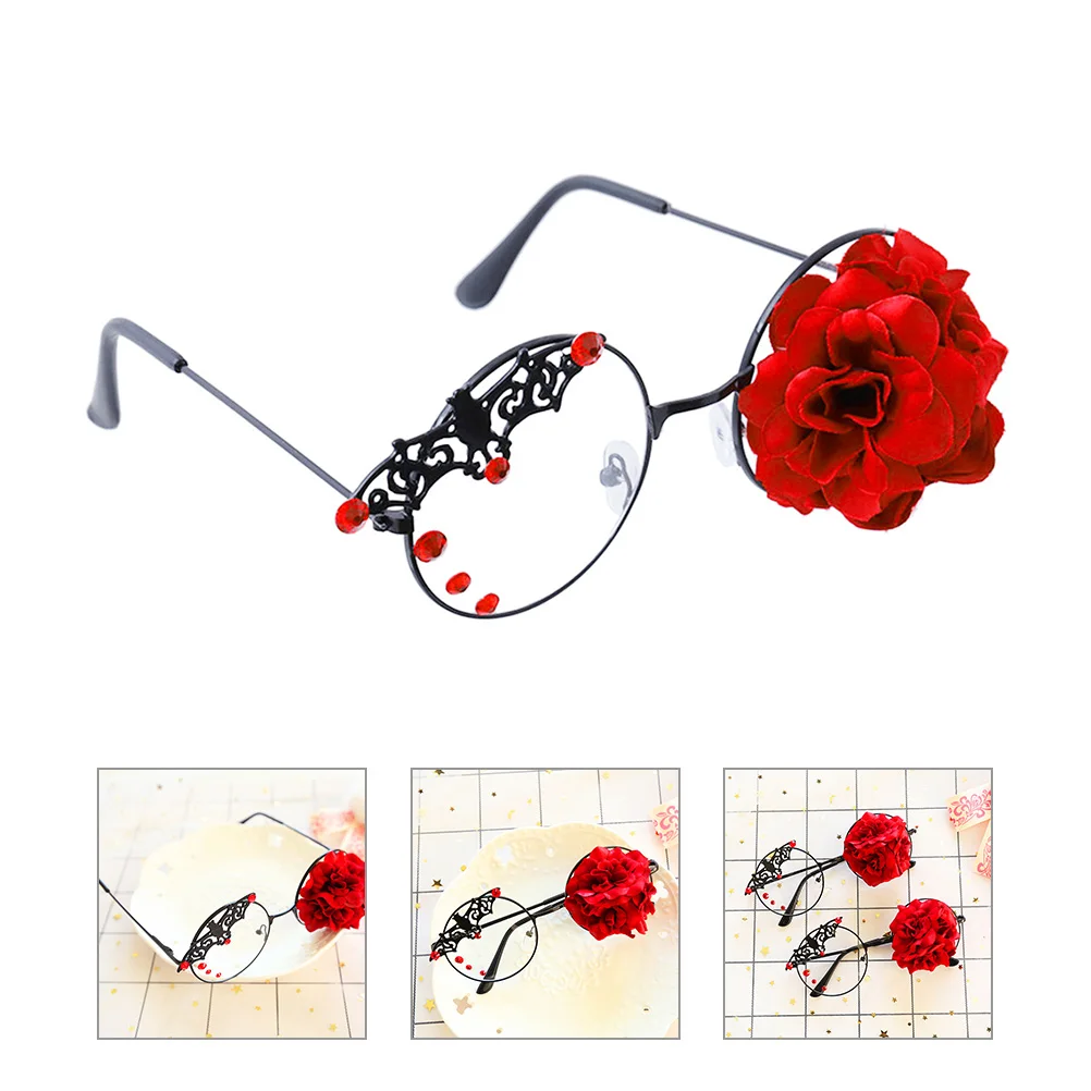 

Retro Flat Glasses Steampunk Gear Lolita with Flower Sunglasses Party Carnival Halloween