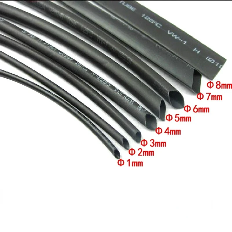 8 Meter/set Heat-shrink Tubing 1/2/3/4/5/6/8/10mm 2:1 Black Shrink wrapping Heat Shrink for Cables DIY Connector Wire Kit