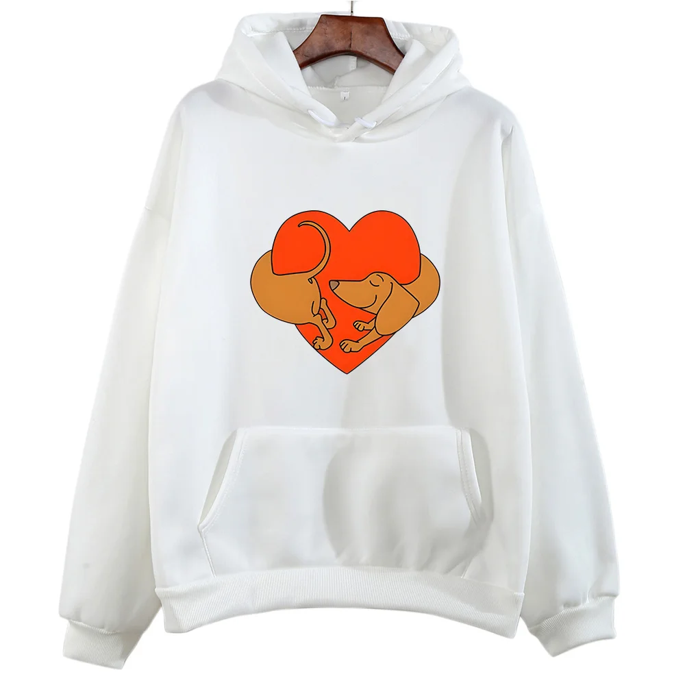 Dachshund Form Heart-Shape Graphic Hoodie Cute Female Printing Clothing Autumn Winter Fleece Sweatshirt Aesthetic Casual Hoody