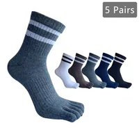 1/5 pares de calcetines de cinco dedos para hombre, calcetines de algodón a rayas, lisos, simples, absorbentes del sudor, antibacterianos, transpirables, cálidos, suaves, elásticos